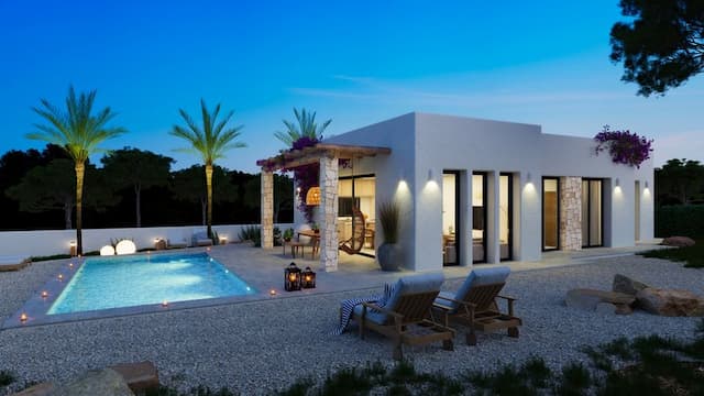 Villa de style Ibiza, située à Dénia (Alicante) - Projet avec permis de construire.